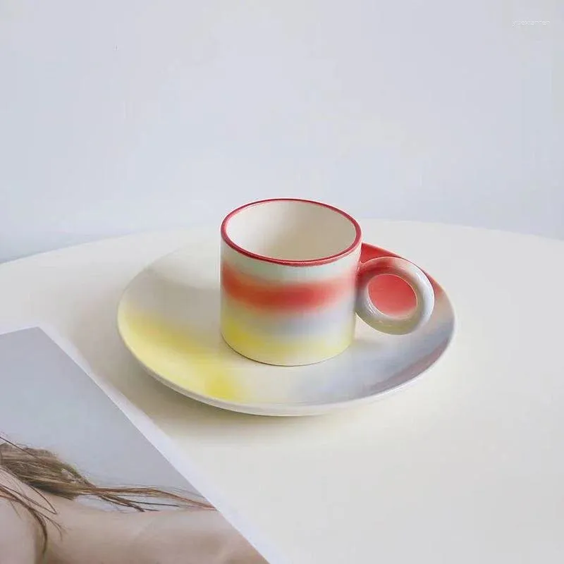 Cups Saucers Koreaanse schattige koffiekop herbruikbaar gezellig keramisch ontwerp ontbijt Kawaii porselein taza desayuno drinkware OB50BD