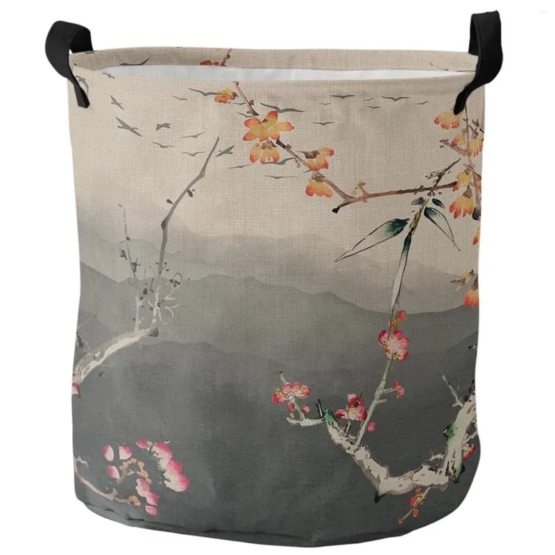 Bolsas de lavanderia Pintura chinesa Plum Blossom Landscape Besta dobrável Cesta de grande capacidade Organizador de armazenamento à prova d'água Bolsa de brinquedo infantil