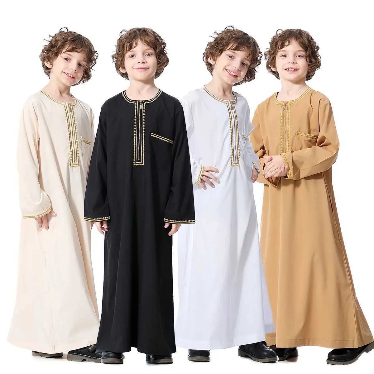 DHgate Stylish Long Sleeved Cotton Muslim Boys Kaftan Thobe for All Seasons Apparel