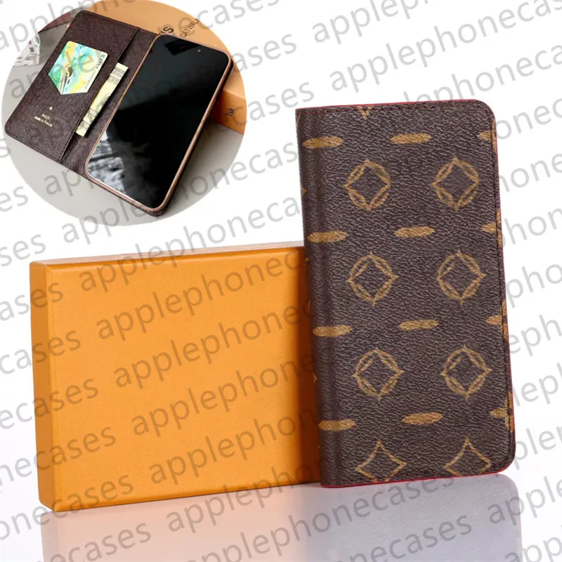 Brand Leather Flip Phone Case pour Apple iPhone 15 Pro Max 14 Pro Max 13 12 11 XR XS 14 Plus 15Plus Case Designer portefeuille Iphone Carte de carte de carte de boîtier Folio Couverture mobile officielle