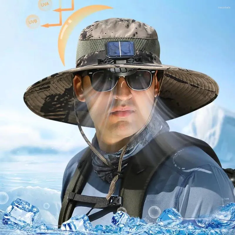 Bérets grand ventilateur d'été extérieur mâle solaire rechargeable ombre refroidissement pêche au soleil Protection cool protection Z1x8