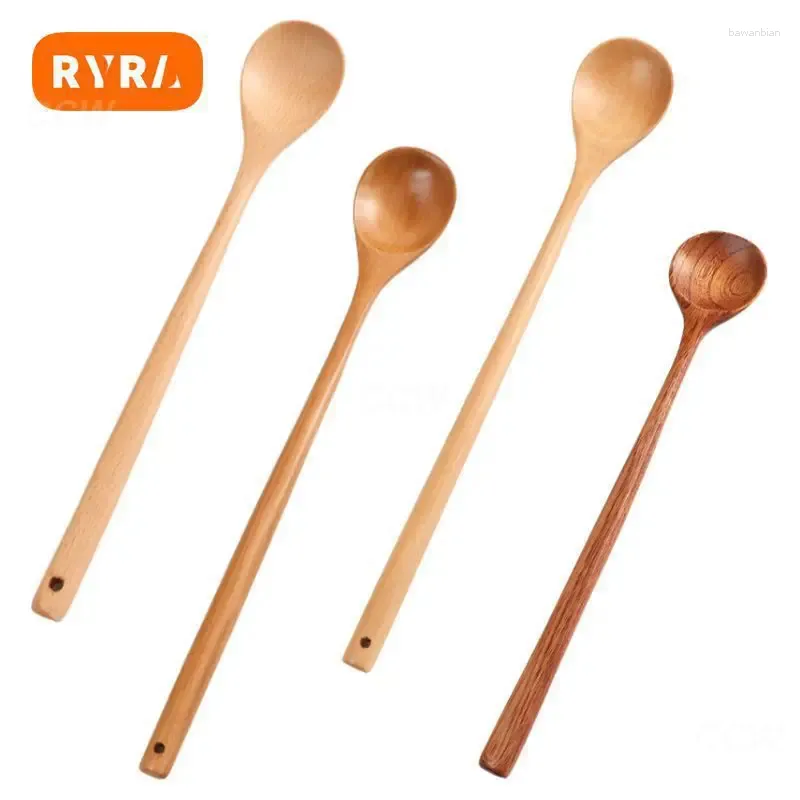 Spoons Table Spoon Coffee Tea Stirring Long Handle Portable Wooden For Cooking Kitchen Utensils Mixing Pot