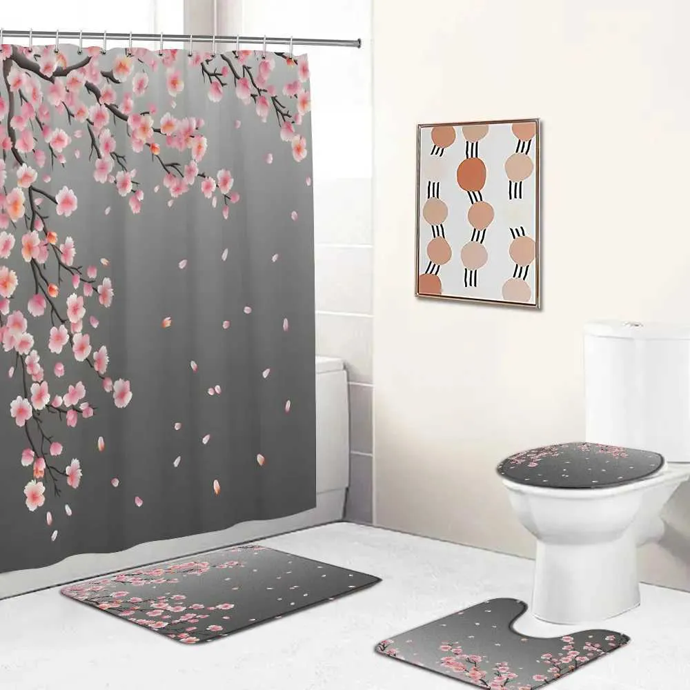 Tende per doccia sakura fioritura set tende per doccia set di fiori di ciliegia piante decorazioni per bagno primaverilo