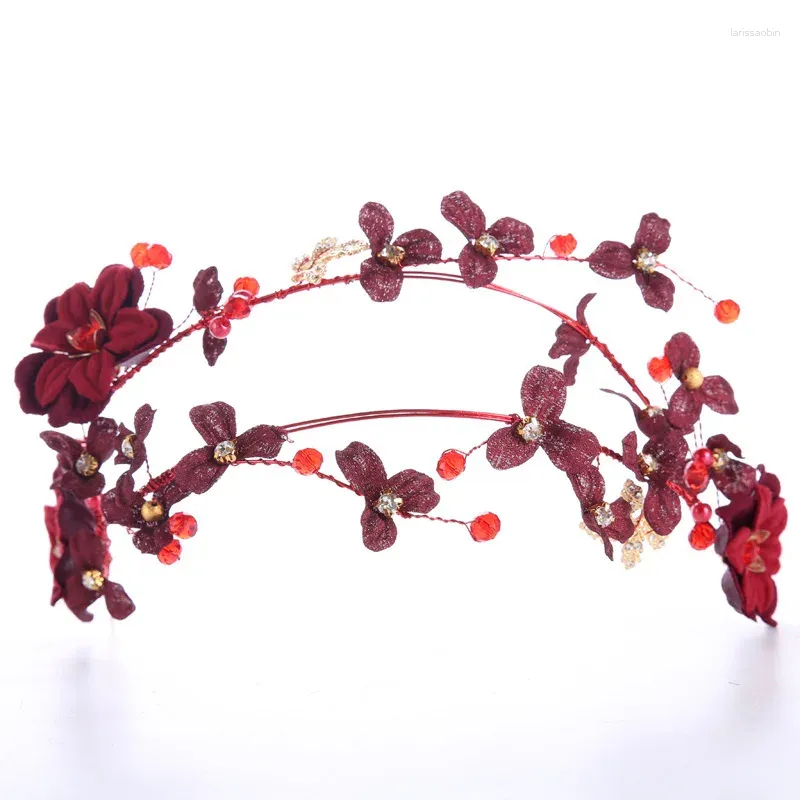 Clips de cheveux Couleur rouge Crystal Flower Bandband Hairband