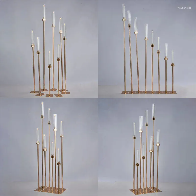 Posiadacze świec 1 Set 8pcs Metal DIY Wzór świecznika ślubny stół centralny Candelabra Pillar Stand Road Party Wystrój imprez