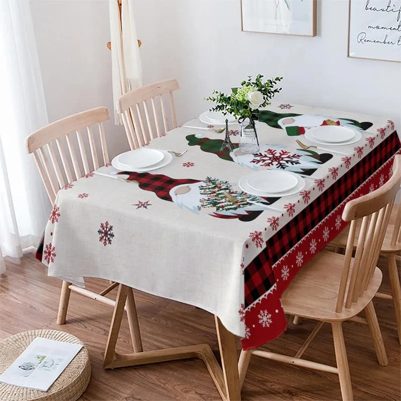 Panno da tavolo a scacchi rossi nano fiocchi di neve albero di Natale rettangolo di tovaglia festival festa navidad decorazione copertina impermeabile