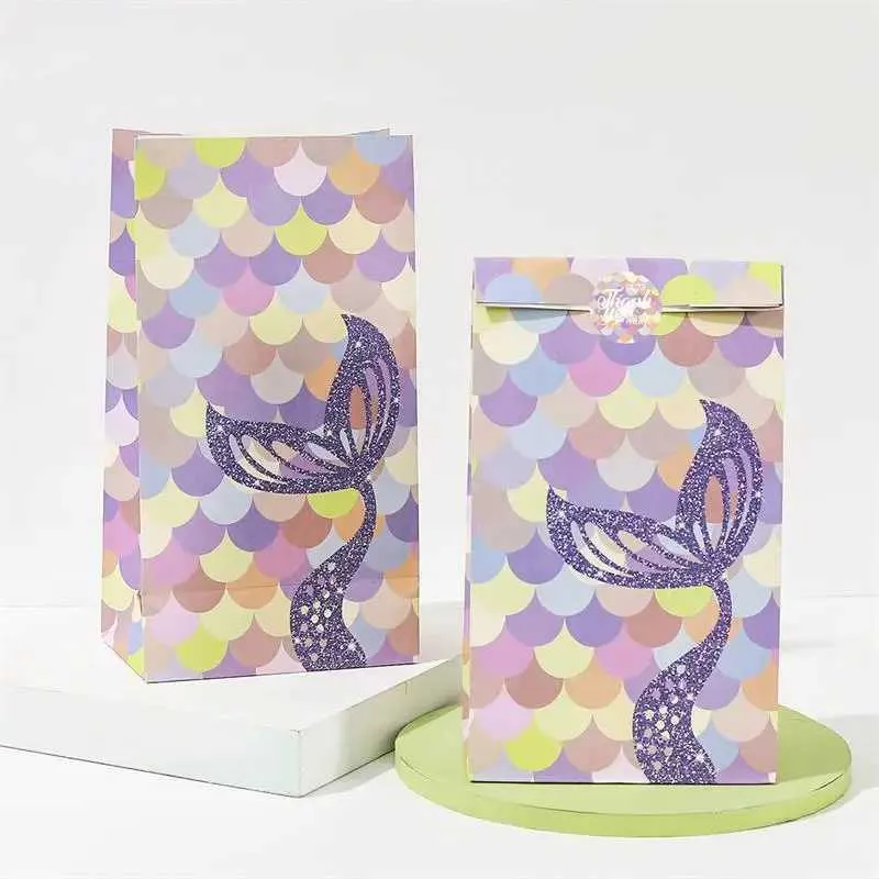 Enveloppe-cadeau 10 morceaux de sirène sur le thème de la mer Sacs de papier bonbon en papier collation emballage fille d'anniversaire cadeaux