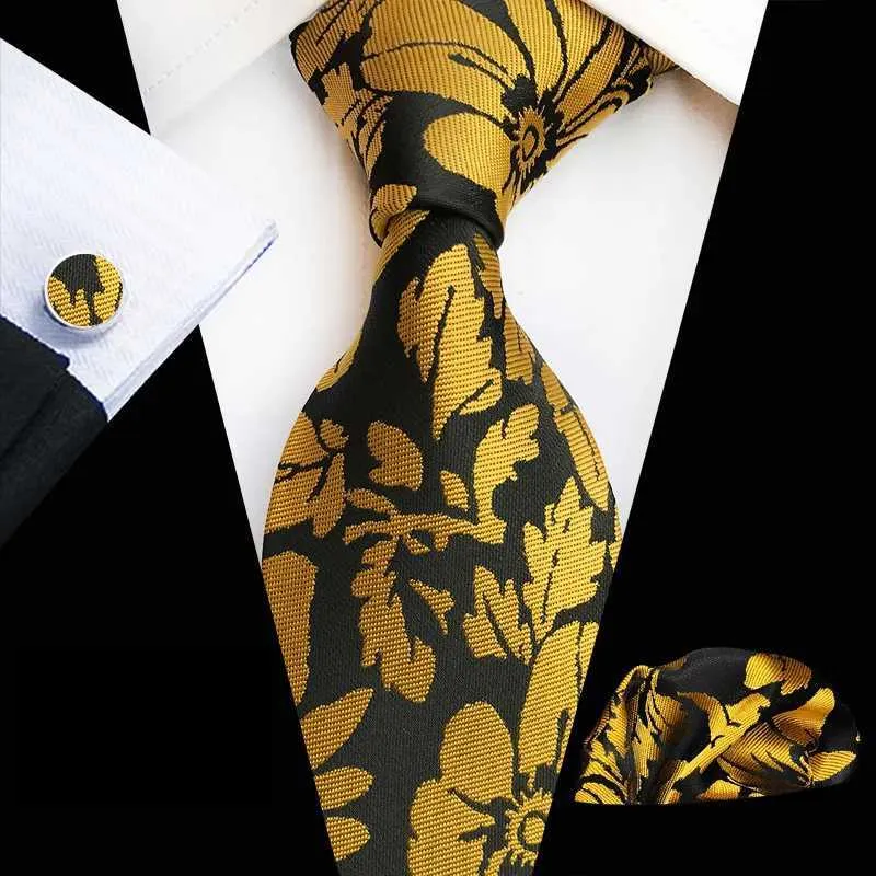 Set di cravatta per collo huishi business solido 100% seta da uomo cravatta set da 8 cm cravatte da uomo formale di lusso di lusso di alta qualità accessori