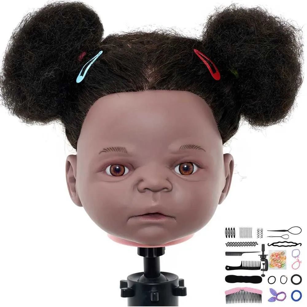 Mannequin Heads Neverland 100% Human Hair Training Head Kit Baby 10 tum Model African Curling Style Professional Tool Q240510