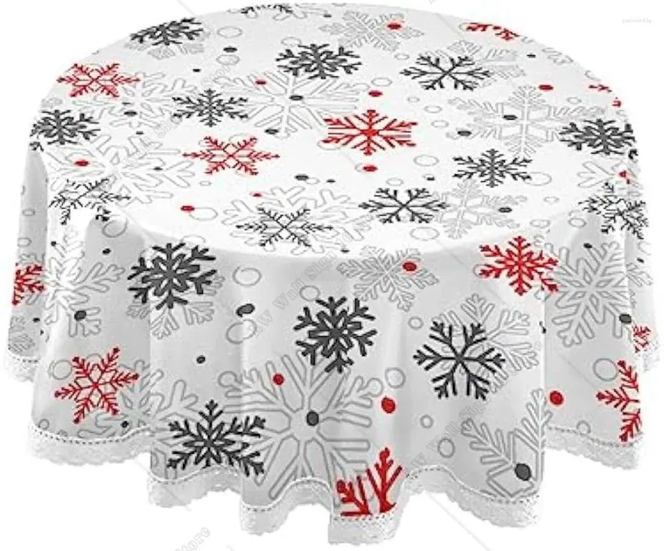 Stołowy wzór świąteczny duże małe płatki śniegu okrągłe szorstkie okładka z nadrukiem obrusowym do dinningowej kuchni dom o średnicy 60