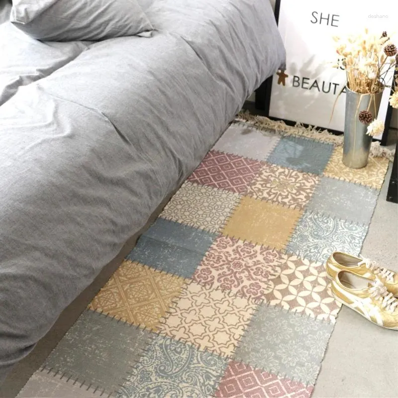 Carpets High Elegant Printing Design Tessel Edge Cotton Area Rug For Bedside Living Room Tapetes Para Casa Sala Tapis Salon