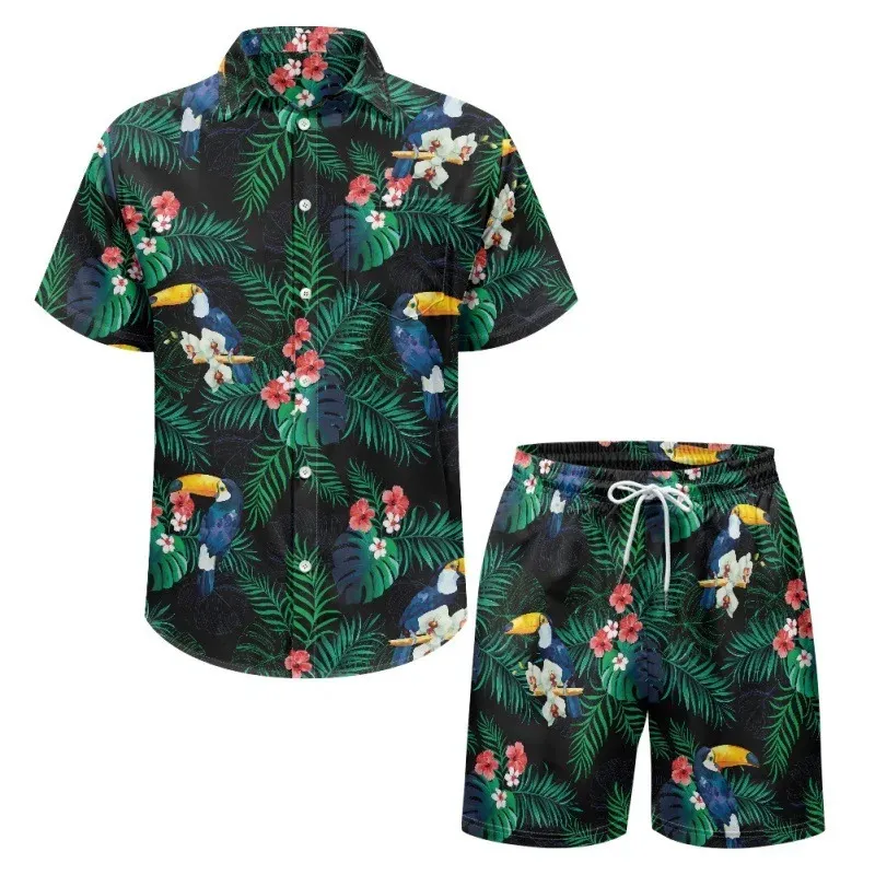 Hawaiiaanse 2 stks shirts passende mannen mode tracksuit 3d print shirtbeach shorts tweedelige sets Hawaii unisex kleding 240507