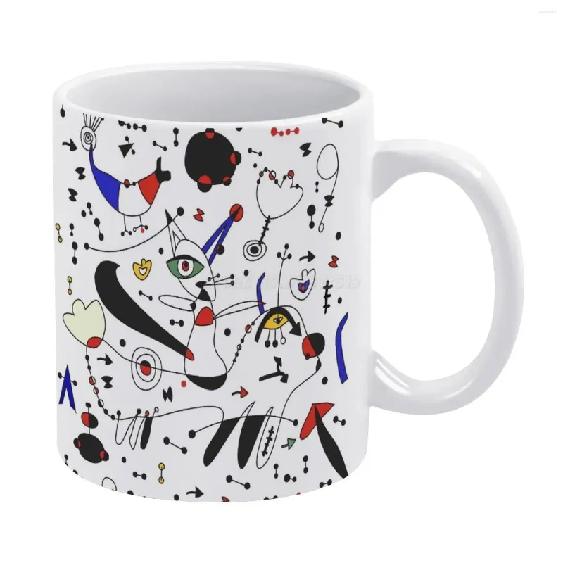 Mughe Miro Inspiration White Mug Coffee Coffee 330ml Ceramica Cassi di latte e regalo di viaggio per amici Abstract Geometrical Chi