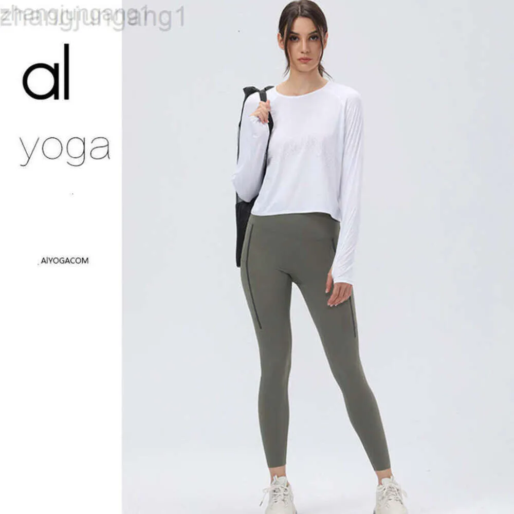 Desginer Als Yoga Aloeトップシャツ服ショートウーマンフーディーオリジンスーツトップレディース秋と冬のゆるい長袖Tシャツジムスポーツクイック乾燥カバーアップ