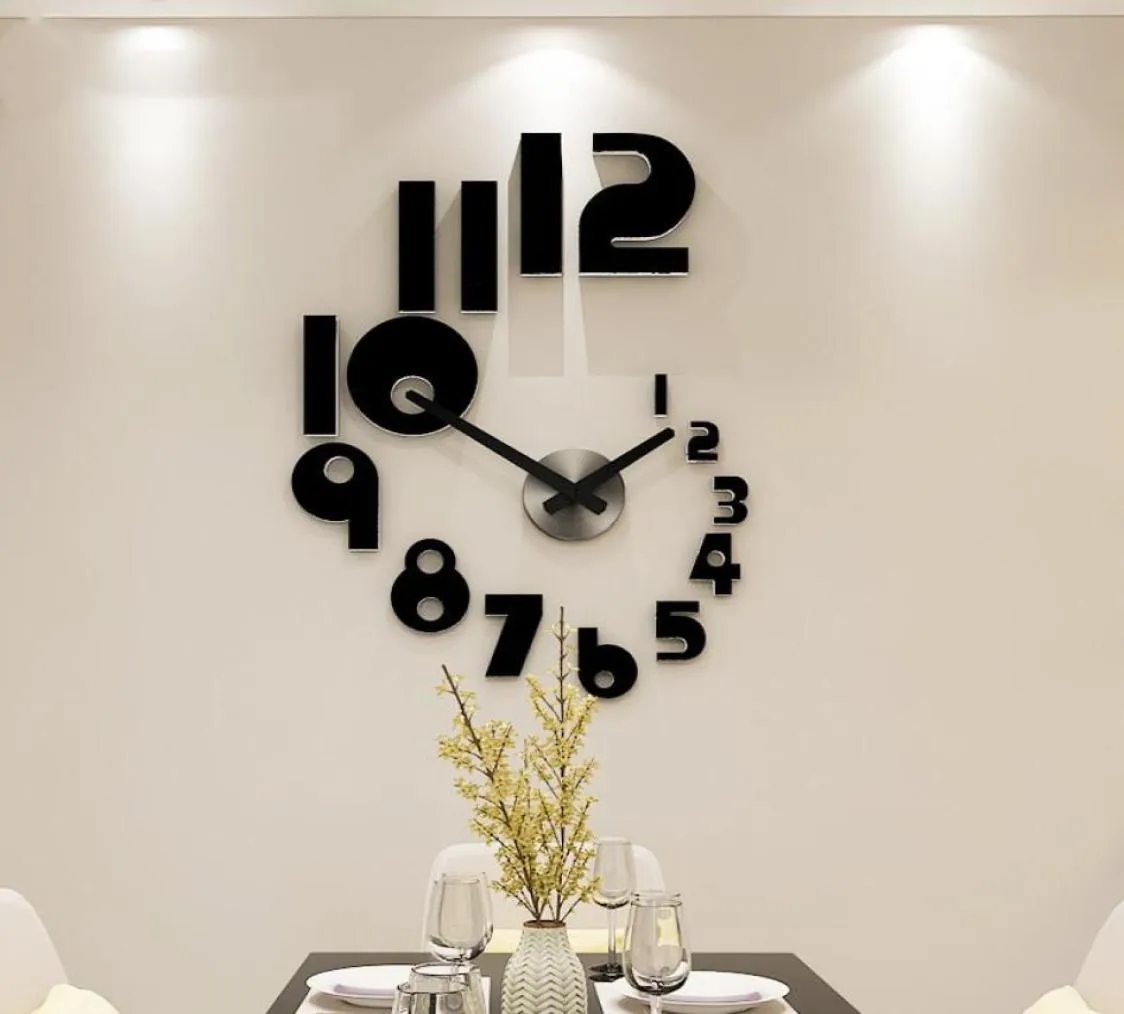 Wandklokken Creatieve nummers Diy Clock Watch Modern Design for Living Room Home Decor Acryl Mirror Stickers2317370