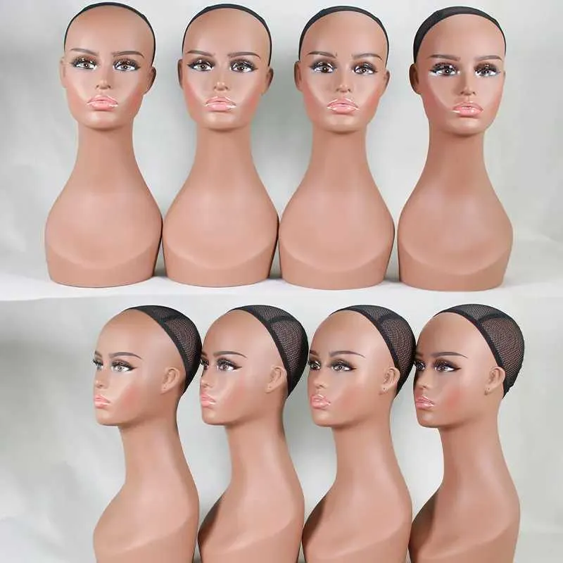 Skyltdocka är realistisk kvinnlig skyltdocka med en lång halsringning av PVC -huvud och halvkroppsperukmodell. Nackstödsmakeup hatt solglasögon halsband Q240510