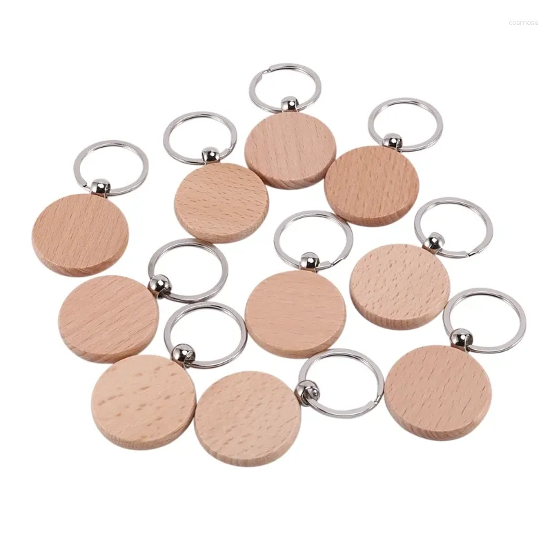 Party Favor 10pcs pusty okrągły drewniany kluczowy łańcuch DIY Drewniane breloki tagi mogą grawerować prezenty 40x40 mm