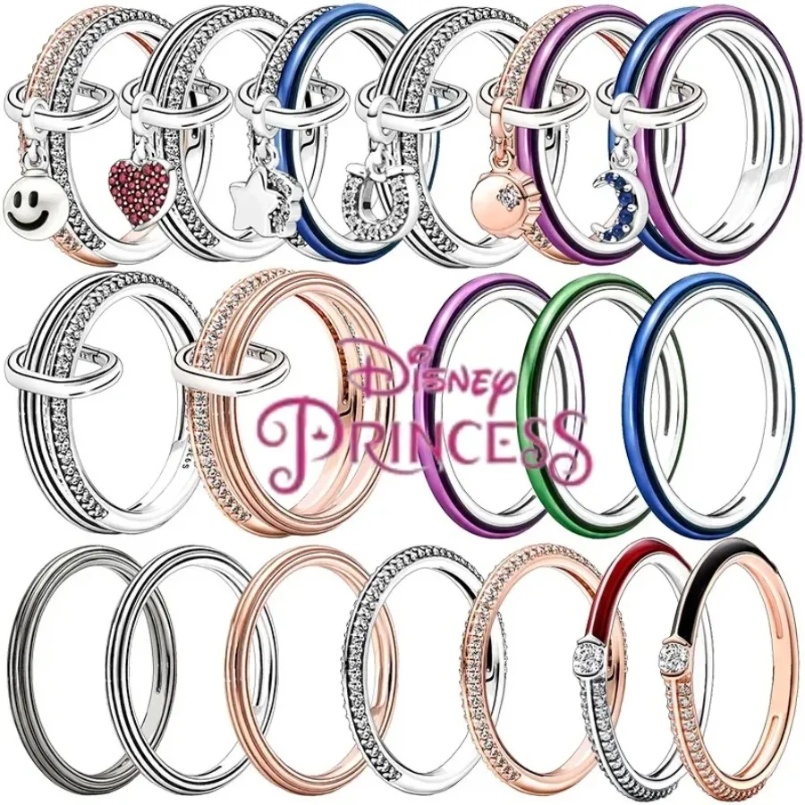 Autêntico FIT Pandoras Rings Heart Love Ring Link de conector de anel de dupla camada