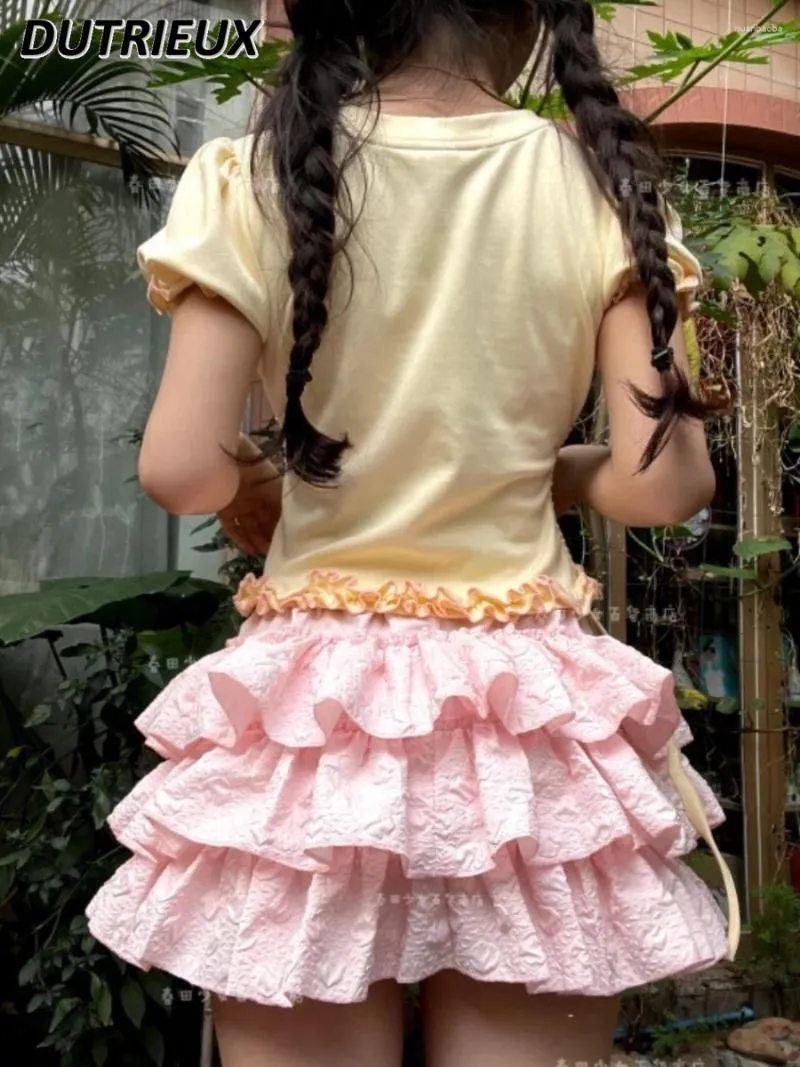 Röcke japanische zerknitterte Blase Jacquard -Kuchenrock süße Mädchen schlanker fit gekräuselte Falten -Pantskirt Frauen Kürbishosen