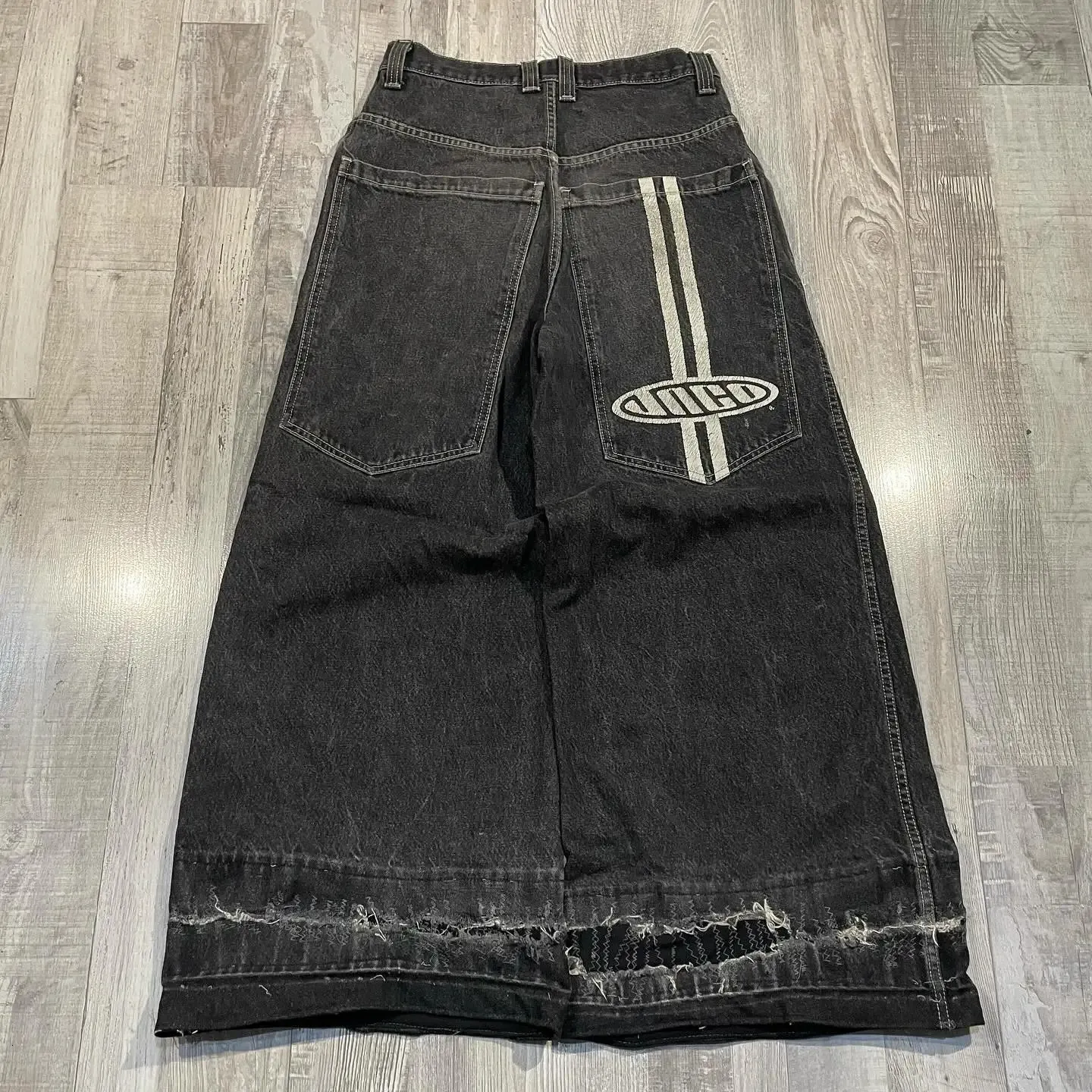Harajuku Men Jeans Jeans Backgy Streetwear Y2K Ретро. Беспомянутые черные джинсовые брюки хип -хоп прямой широкие штаны для ног 240429