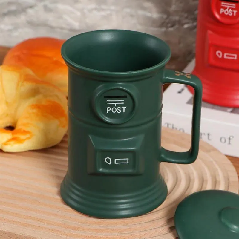 Feest gunst 500 ml retro postbox cup schattige keramische 3d mailbox drink rode groene mokken met deksel koffie thee gunsten cadeau