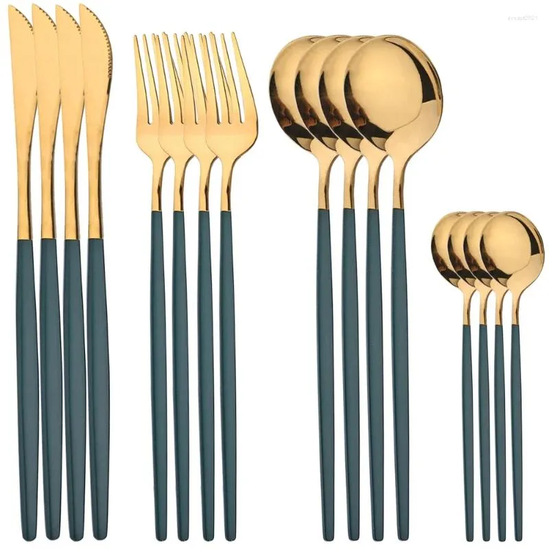 Dinnerware Sets 16Pcs Stainless Steel Cutlery Set Knife Fork Tea Spoon Dinner Flatware Kitchen Silverware Tableware