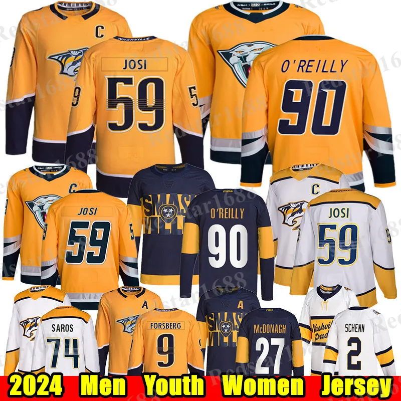 # 59 Roman Josi Reverse rétro Retro Hockey Jersey # 90 Ryan O'Reilly Filip Forsberg JuUse Saros Ryan McDonagh Colton Sissons Gustav Nyquist Jason Zucker Luke Schenn Jerseys