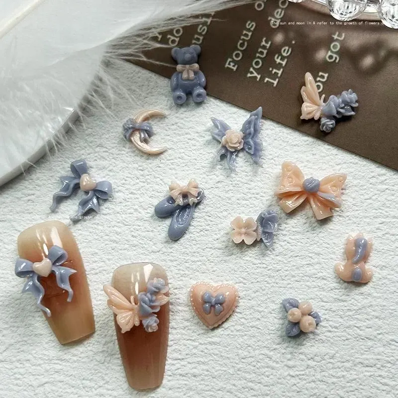 Nail Art Decorations 20pcs 3D Charmes lumineux mélangés Cartoon Fleur Fleur Bow Resin résine Accureur des bijoux diy