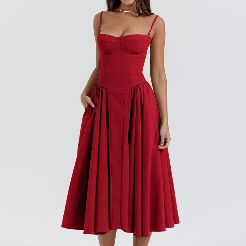 Casual Dresses Volalo Women Fashionable Red Dress: Strapless midje-Cinching Sexy Spaghetti Strap for Luxury Birthday Party