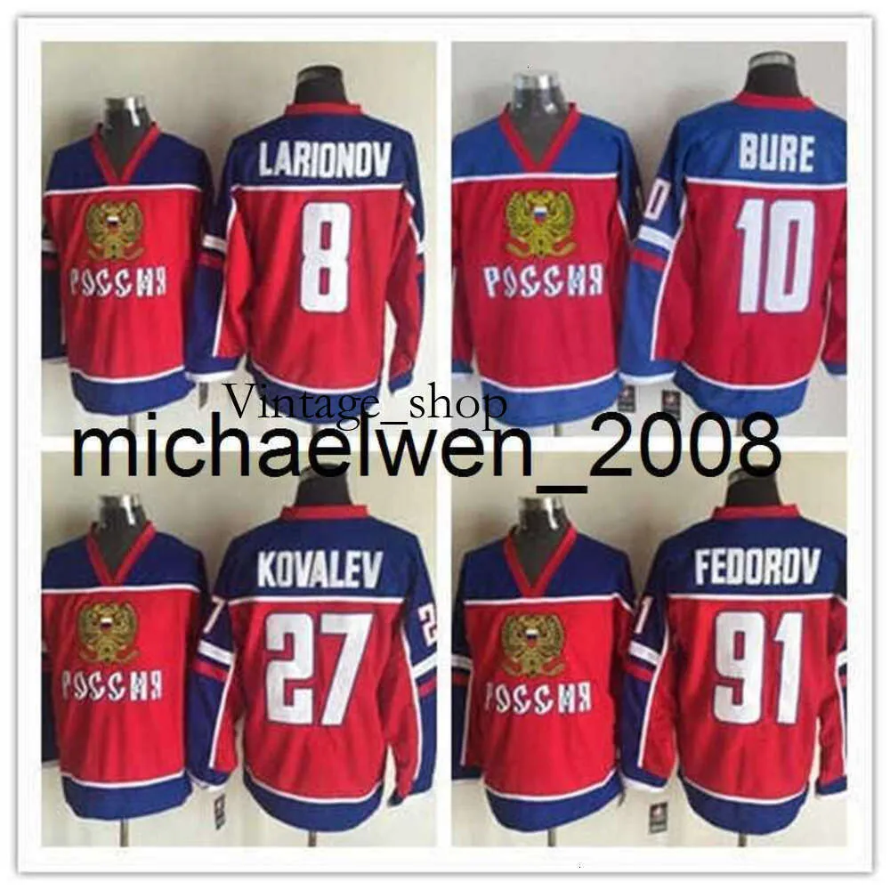 Vin Weng New Jersey Russia Ice Hockey Jerseys 10 Pavel Bure 91 Sergei Fedorov 27 Alexei Kovalev 8 Igor Larionov Red Jerseys