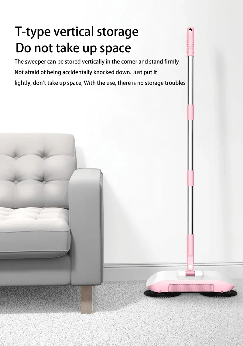 Hand Push Sweeper Magic Broom Dustpan Set Housework Cleaning Mopping All-in-one Sweeping Machine Wet and Dry Mopping Tool