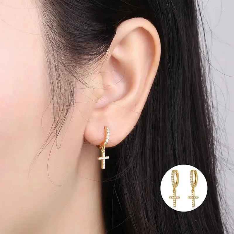 Boucles d'oreilles cerceaux hiphop petit pendentif croix pour les femmes hommes noirs or argent couleur minuscule zircon oreille boucle oreille cerceaux punk bijoux de fête