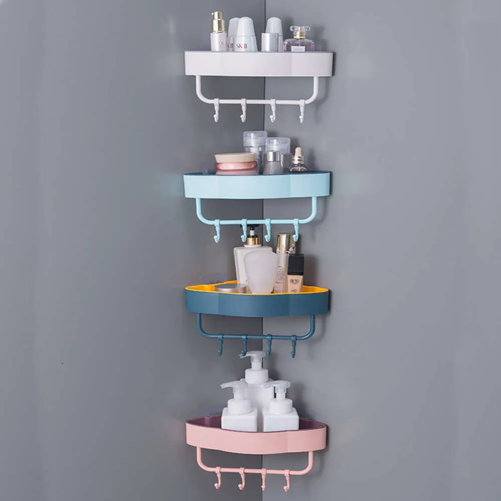 Rack de triângulo de canto sem perfuração, vaso sanitário de cozinha, categorias de armazenamento montadas na parede do banheiro
