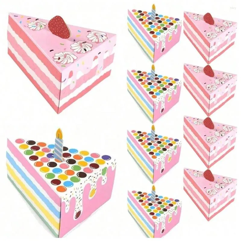 Gift Wrap 10Pcs Triangle Cake Shape Candy Boxes Paper Packaging Box Chocolate Snack Wrapping Case For Birthday Wedding Party Supplies