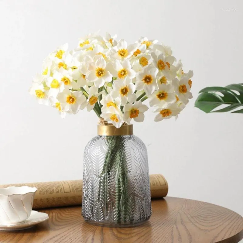 Decorative Flowers Artificial Daffodil 16 Inch Narcissus Spring Flower Fake Silk Arrangement For Home Wedding Decor