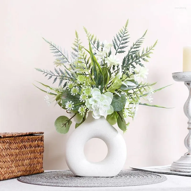 装飾的な花1pc-32cmシミュレーションミニ牡丹葉草の花の枝リビングルームテーブル装飾人工緑の植物