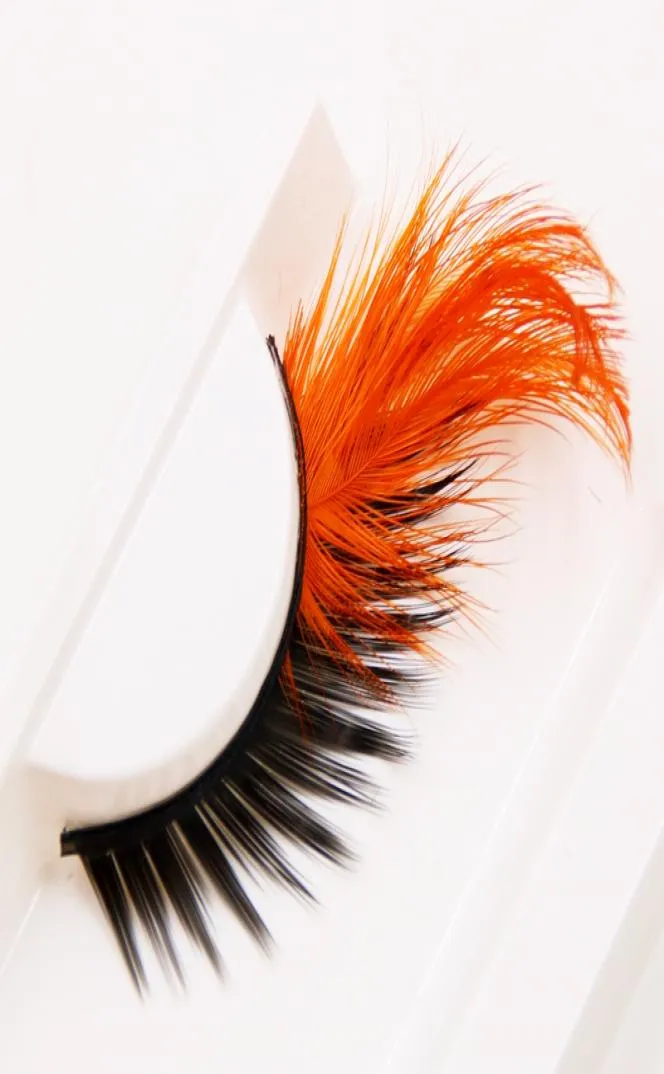 Feathers exageradas de moda cílios falsos cílios laranja preto crosseyelashes grossa cílios falsos de palco de maquiagem lashes6810871