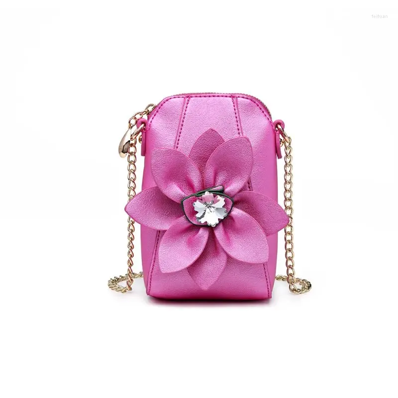 Sac Pu Leather 3D Fleur Diamond Apouner Crossbody Chain Hands Hands Messager Messager Pobine Téléphone Purse pour femmes Cadeaux Girls Girls