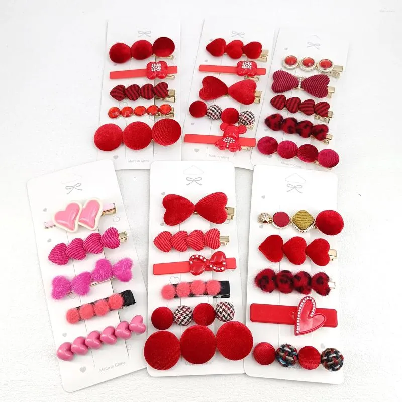 Hair Clips 5Pcs/Set Cute Year Accessory Set With Valentine's Day Red Heart Metal Duck Beak