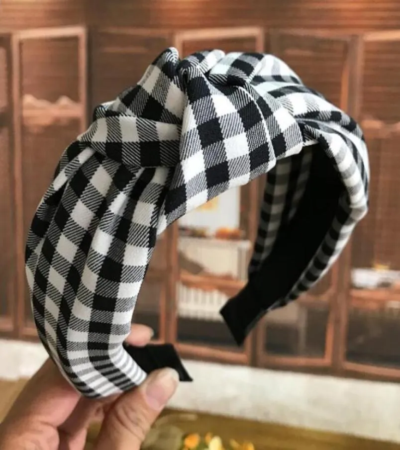Retro Middle Knotted Headband Korean Fabric Simple Sweet Plaid WideBrimmed Headband Hairpin Press Hair Accessories5908620