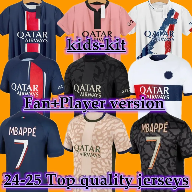 24 25 Maillot Mbappe Soccer Jerseys Kids Kit 2023 2024 Maglia Paris Home Away 23-24 Player Version Training Pre Match Football Shirt Hakimi Fabian Vititinha O Dembele