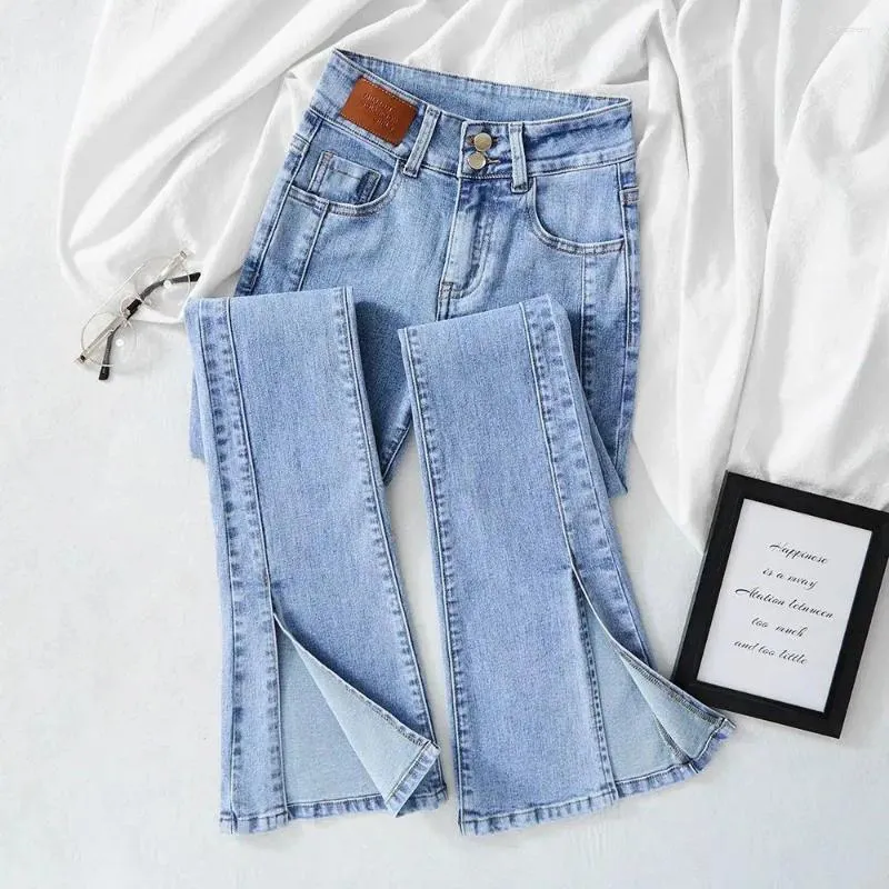Jeans pour femmes streetwear élastique en denim pantalon femmes hautes taille vintage divisé coréen borne inférieur printemps