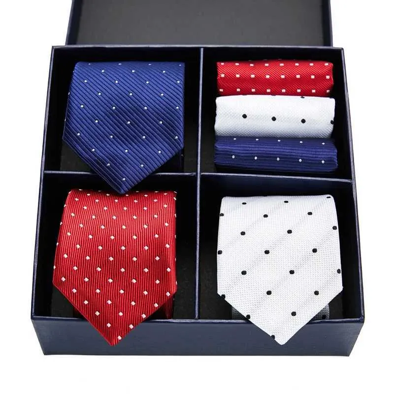 Zestaw krawata na szyję moda jedwabne świąteczne pudełko na prezent krawat kieszonkowe set kaset kropka ciemnosą man akcesoria ślubne prima aprilis dzień