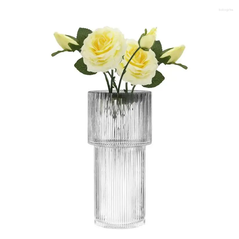 Vases Modern Vase Decorative Clear Transparent Ribbed Glass Flower Pot Fluted For Mantle Dining Table Bookshelf