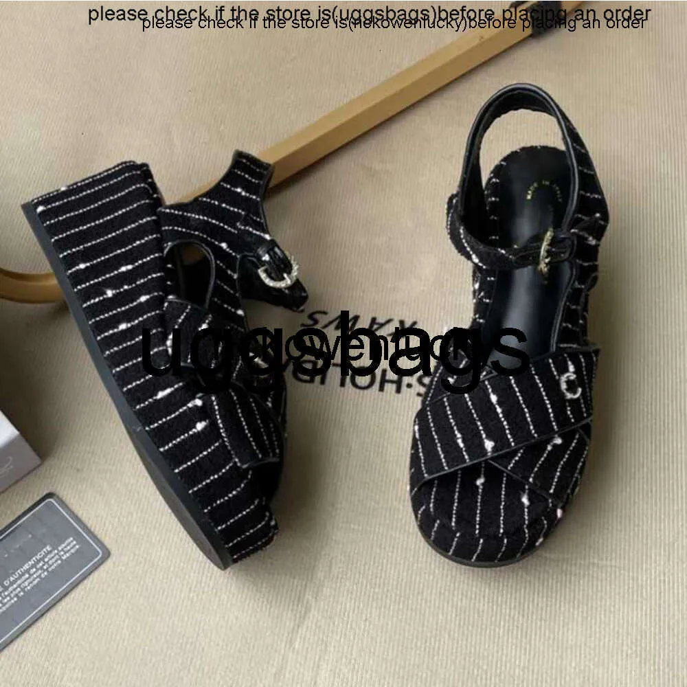 Chanells Schuhkanal Dad Wedges Designer Sandale gesteppte Hochhocker -Hausschuhe Gitterplattform Dad Mules Pailletten Pailletten Überprüfungen Wildleder Leder Dicke Böden Pumpe Knöchel Straße