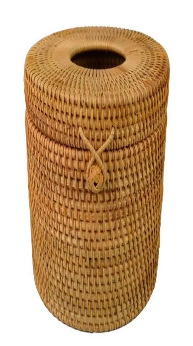 Round Rattan Tissue Box Vine Roll Holder toiletpapier Cover Dispenser voor Barthroomhomel en Office4883970