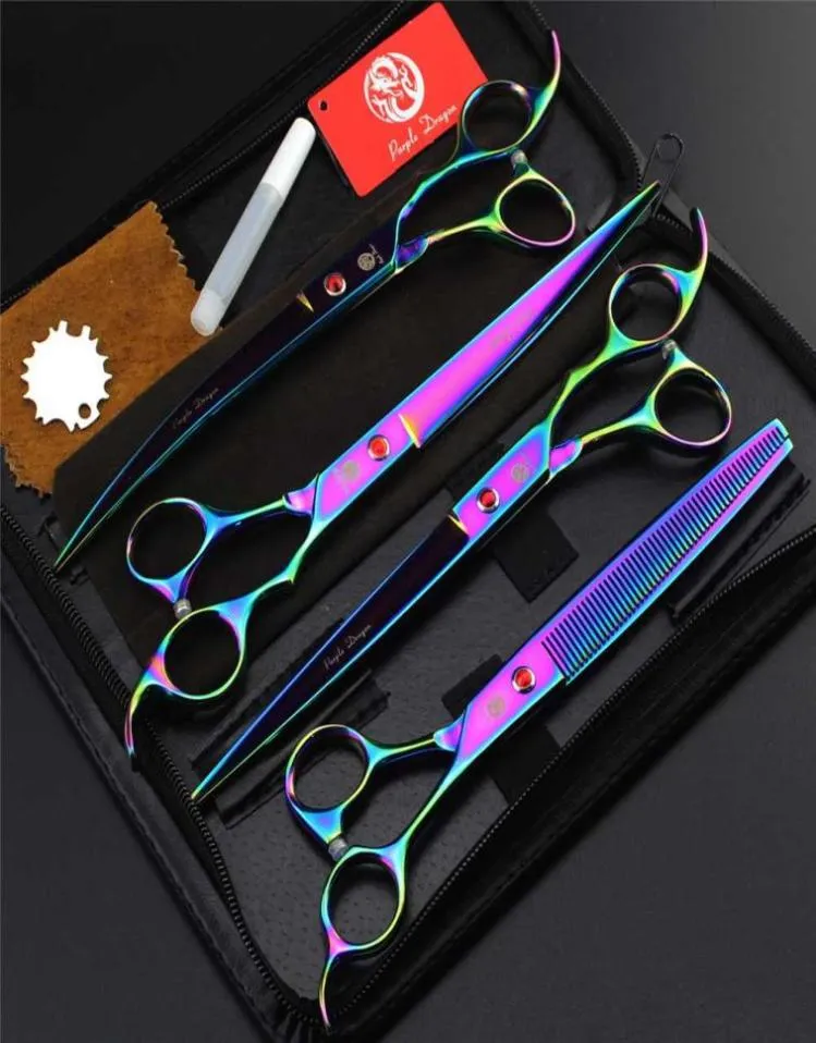 4PCSSET 80 tum Professional Pet Grooming Scissors Straight Cutting Thunning Curved Shears For Dog Grooming Purple Dragon3528459