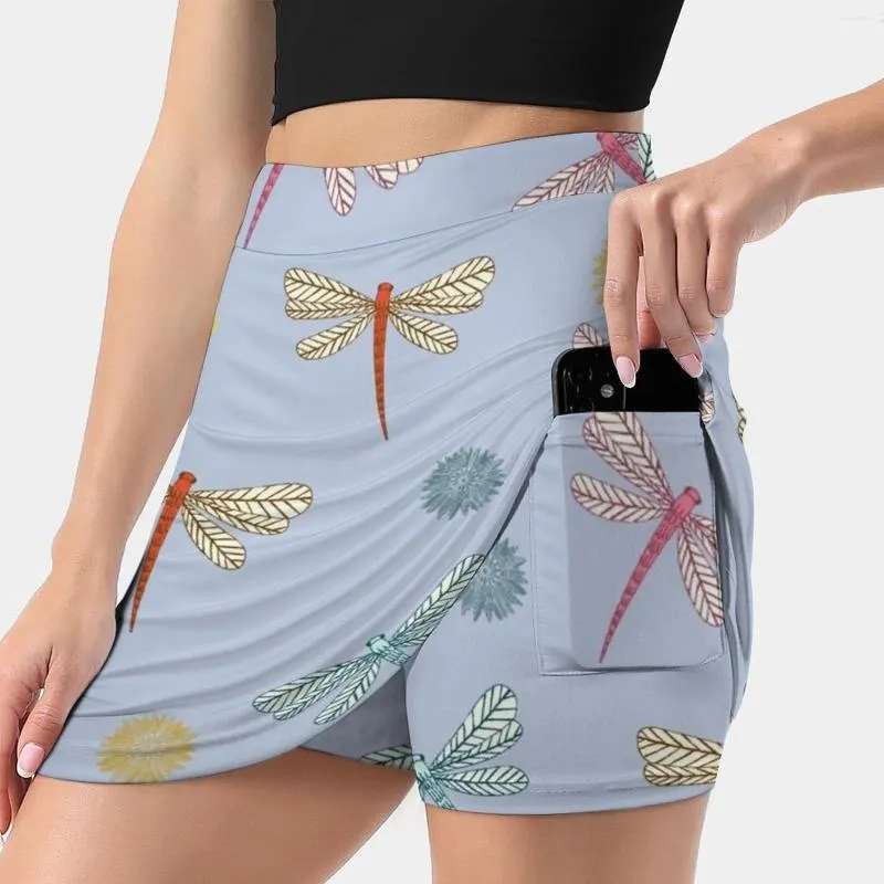 Rokken mooie libellen en bloemen op lichtblauwe Koreaanse mode rok zomer voor vrouwenbewijs broek Dragonfly