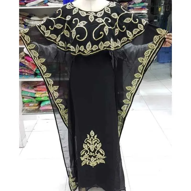 Roupas étnicas Black Dubai Marroquino Camisa longa ABAYA GEORGETTE VESTIDO VESTIDO ÁRABE RESULHEIRO ARABEMPEDOR E AMERICANO TRENDSL2405