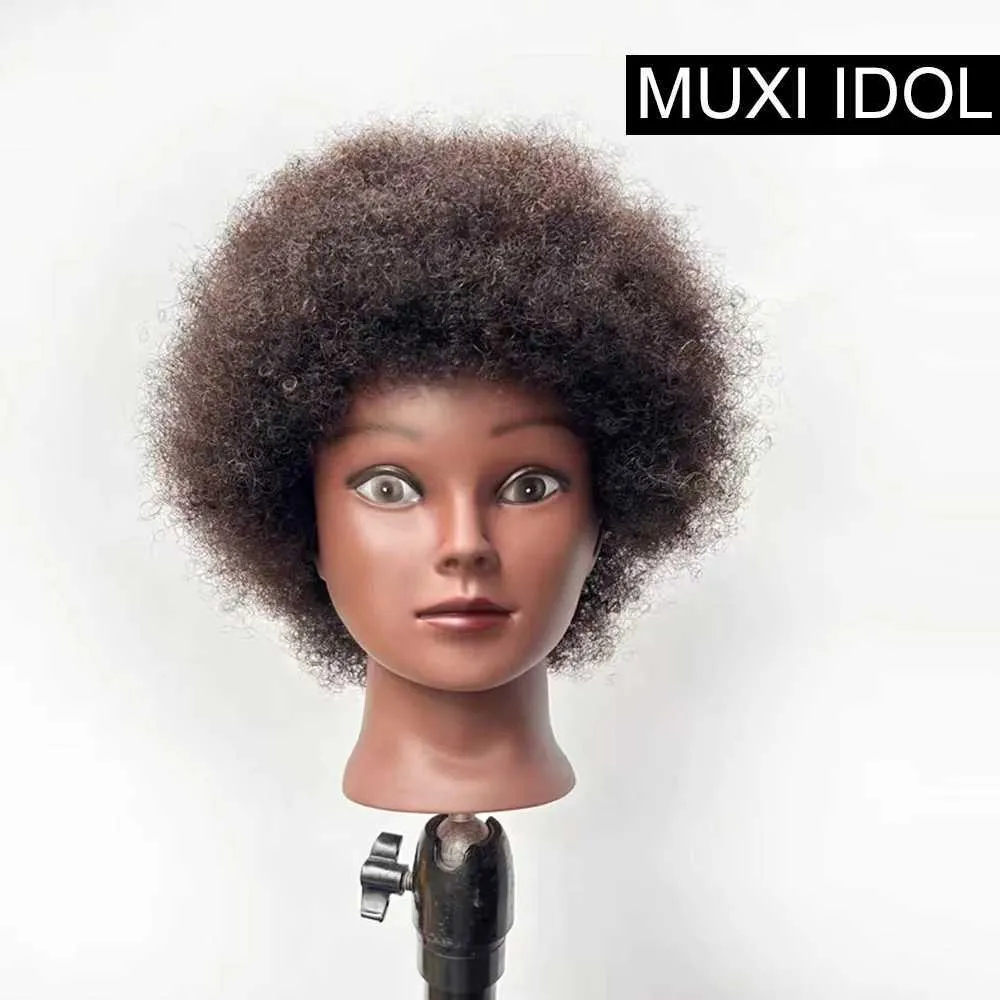 Manken Kafaları Muxi Idol Afro Brezilya Saç% 100 Gerçek Eğitim Başkanı Stil Dokuma Q240510